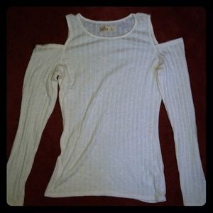 White Hollister Cold Shoulder Long Sleeve Top